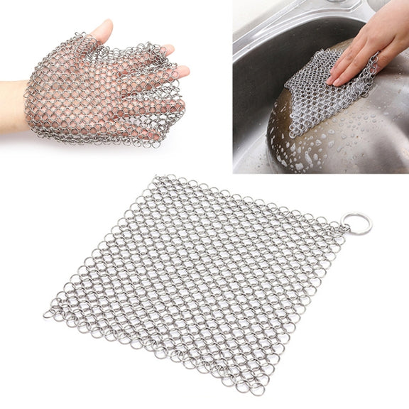 Stainless Steel Square Cast Iron Cleaner Pot Brush Scrubber Home Cookware Kitchen Cleaning Tool, Size:4��4inch