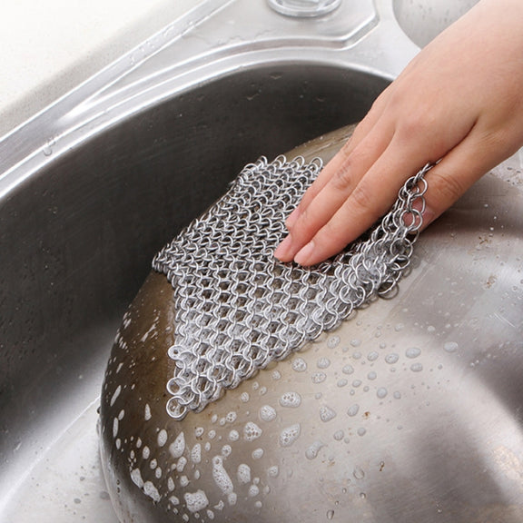 Stainless Steel Square Cast Iron Cleaner Pot Brush Scrubber Home Cookware Kitchen Cleaning Tool, Size:4��4inch