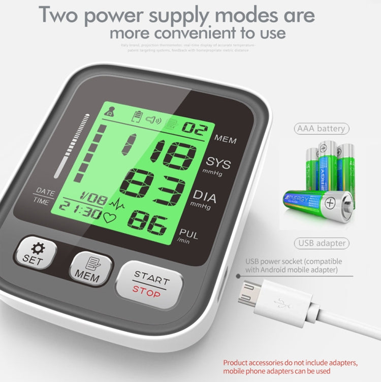 JZ-256A Tri-Color Backlight Automatic Upper Arm Sphygmomanometer Home Electronic Sphygmomanometer, Size:22-42cm(No Voice Broadcast)
