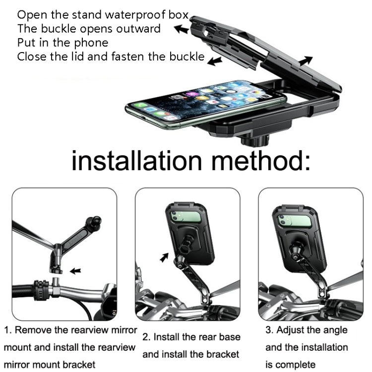 Kewig Bicycle Motorcycle Rearview Mirror Water-resistant Box Touch Screen Phone Holder(Large)
