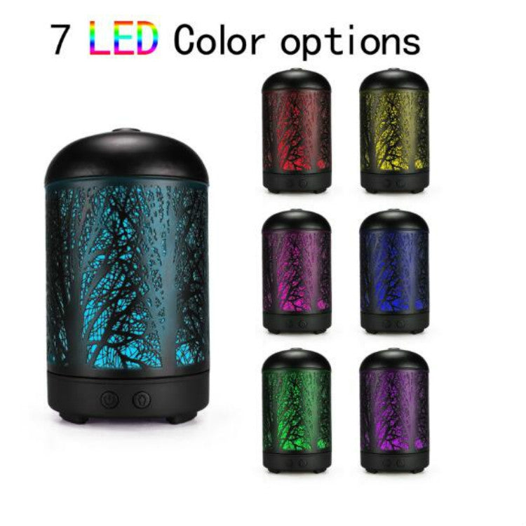 Metal Tree Air Humidifier Essential Oil Diffuser Mist Maker Colorful LED Lamp Diffuser Aromatherapy Air Purifier, EU Plug(Black)