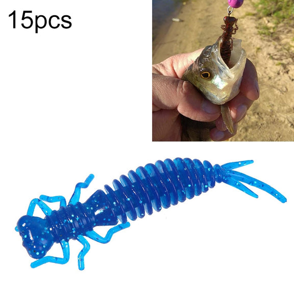 15 PCS 8-color Larvae Silicone Soft Bait Lure Bait, Size:75MM(Blue)
