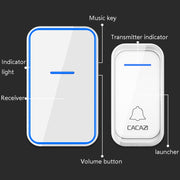 CACAZI A68-2 One to Two Wireless Remote Control Electronic Doorbell Home Smart Digital Wireless Doorbell, Style:US Plug(White)