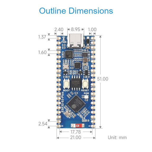 Waveshare ESP32-S3 Microcontroller 2.4 GHz Wi-Fi Development Board Dual-core Processor