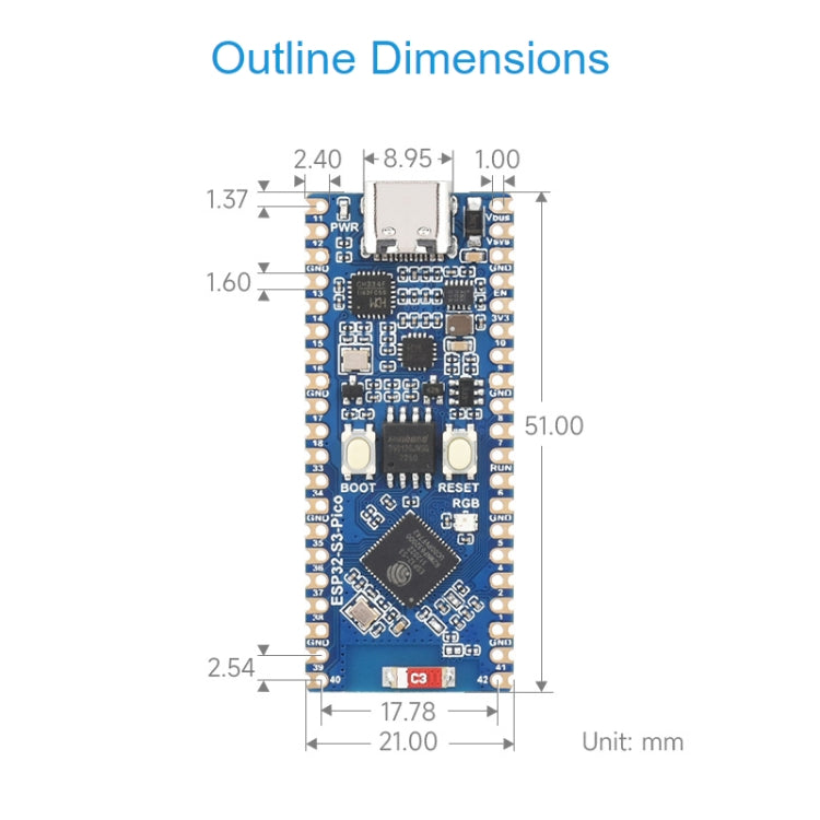 Waveshare ESP32-S3 Microcontroller 2.4 GHz Wi-Fi Development Board Dual-core Processor