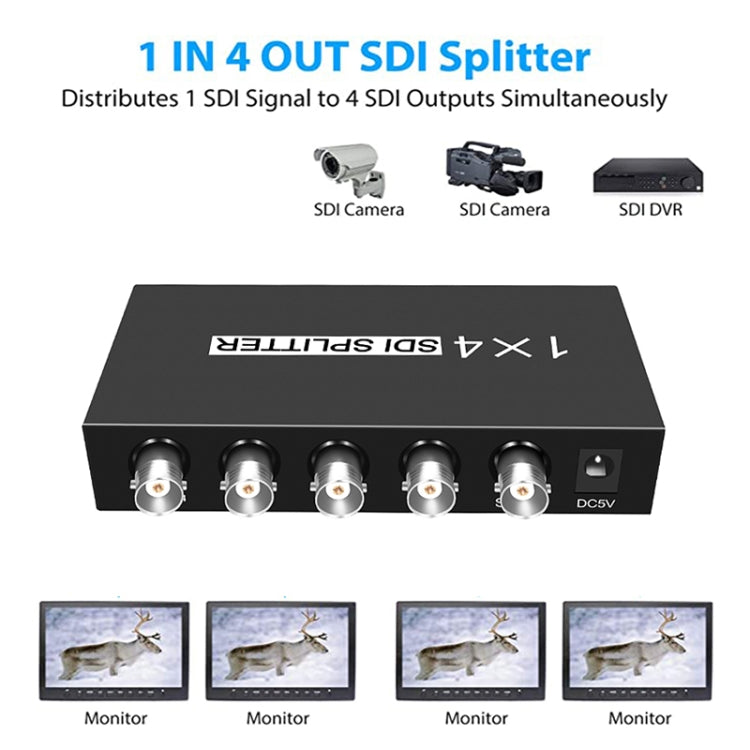 1 In 4 Out SD-SDI / HD-SDI / 3G-SDI Distribution Amplifier Video SDI Splitter(US Plug)
