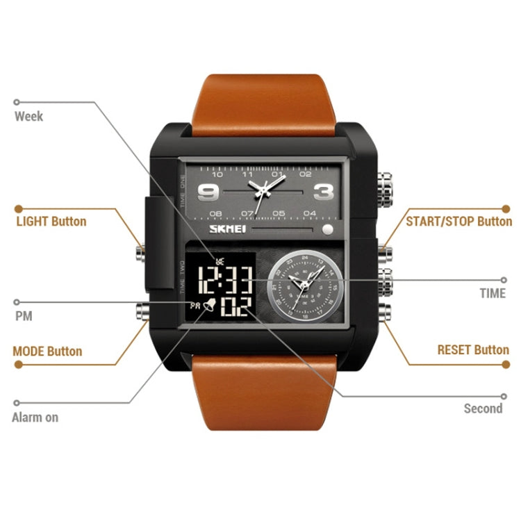 SKMEI 2021 Square Large Dial Triple Movement Men Sports Watch(Amber)