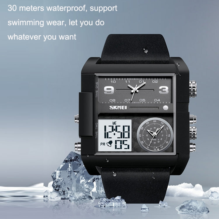SKMEI 2021 Square Large Dial Triple Movement Men Sports Watch(Black White Machine)