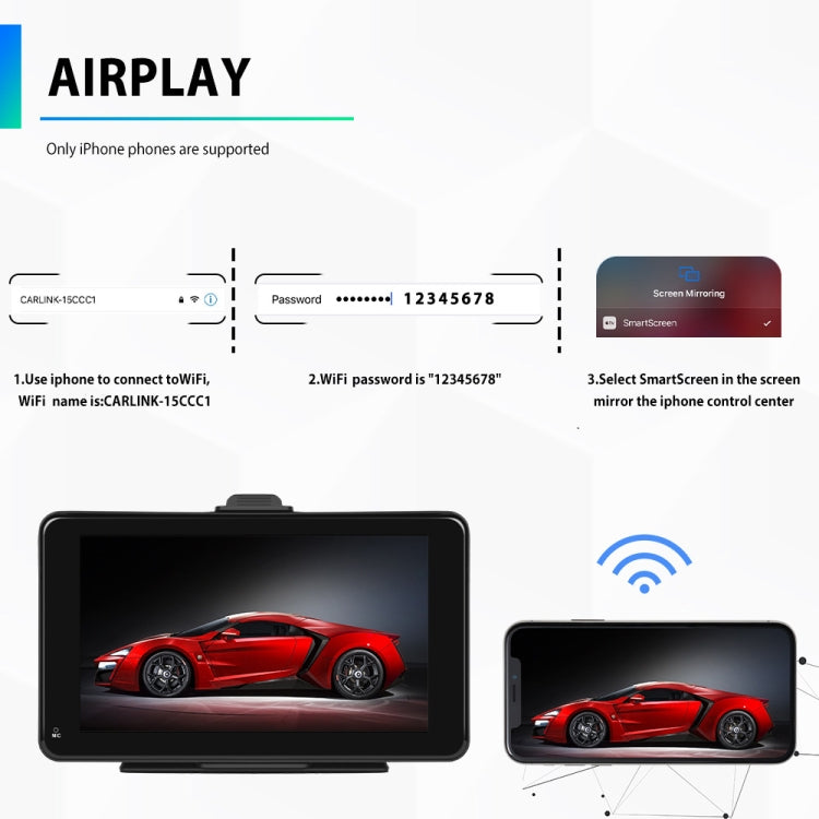 A3135 7 Inch HD Wired Smart Screen With Wireless CarPlay + Android Auto + Android With With 32G Memory Card