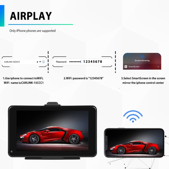 A3135 7 Inch HD Wired Smart Screen With Wireless CarPlay + Android Auto + Android With With 32G Memory Card