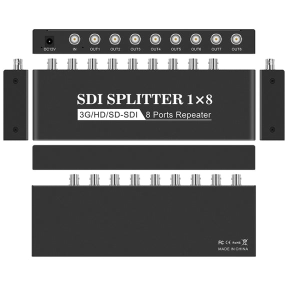1 In 8 Out SD-SDI / HD-SDI / 3G-SDI Distribution Amplifier Video SDI Splitter(EU Plug)