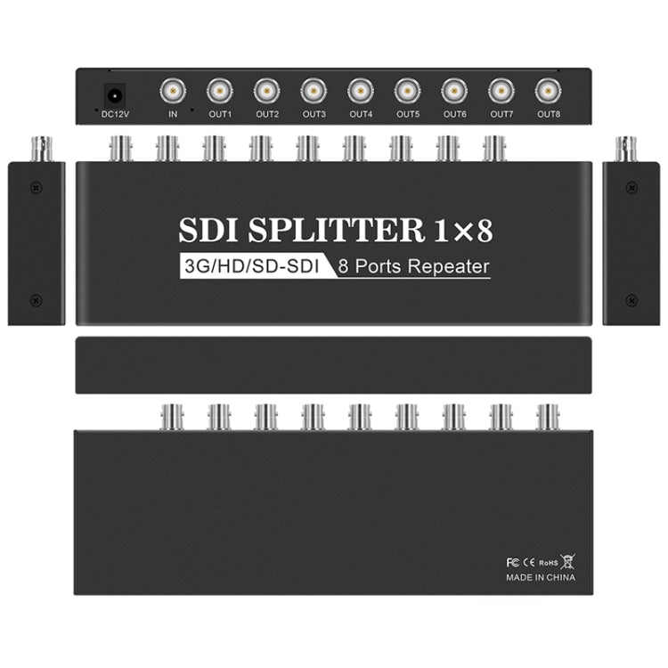 1 In 8 Out SD-SDI / HD-SDI / 3G-SDI Distribution Amplifier Video SDI Splitter(EU Plug)