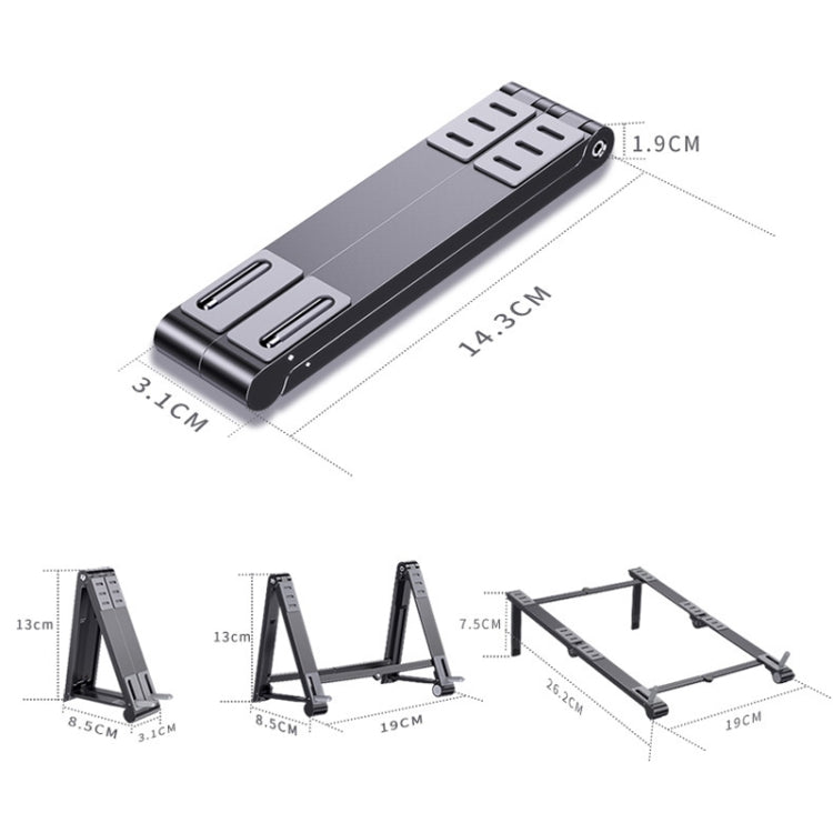 Oatsbasf 03040 Metal Mini Notebook Stand Aluminum Alloy Computer Cooling Folding Bracket(Silver)