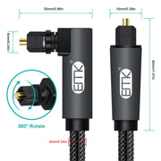 EMK 90 Degree Swivel Adjustable Right Angled 360 Degrees Rotatable Plug Nylon Woven Mesh Optical Audio Cable, Cable Length:1.5m(Black)