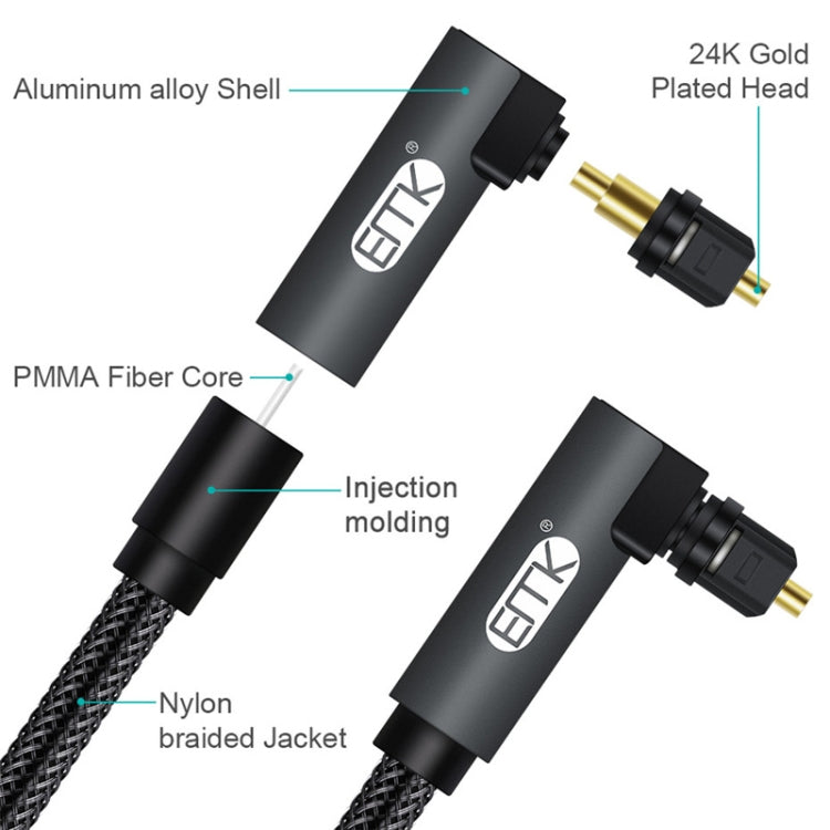 EMK 90 Degree Swivel Adjustable Right Angled 360 Degrees Rotatable Plug Nylon Woven Mesh Optical Audio Cable, Cable Length:8m(Black)
