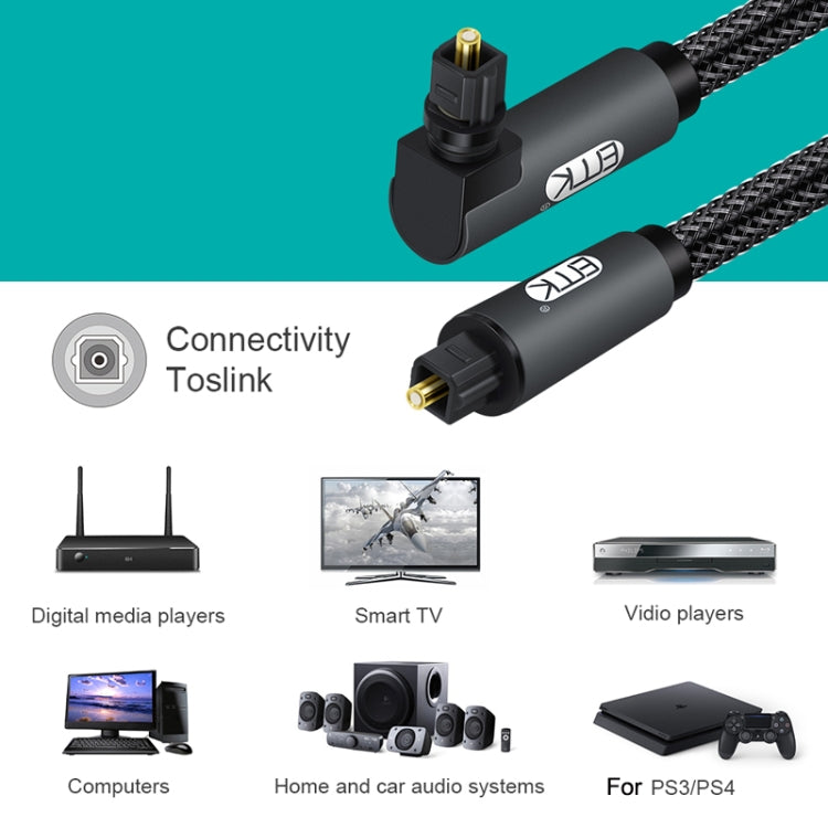 EMK 90 Degree Swivel Adjustable Right Angled 360 Degrees Rotatable Plug Nylon Woven Mesh Optical Audio Cable, Cable Length:8m(Black)