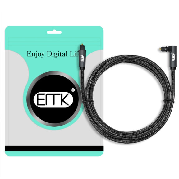 EMK 90 Degree Swivel Adjustable Right Angled 360 Degrees Rotatable Plug Nylon Woven Mesh Optical Audio Cable, Cable Length:10m(Black)