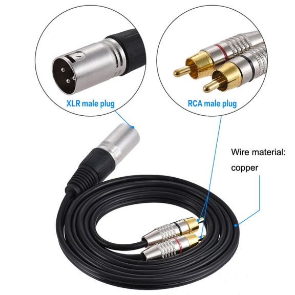 XLR Male To 2RCA Male Plug Stereo Audio Cable, Length:, Length:8m