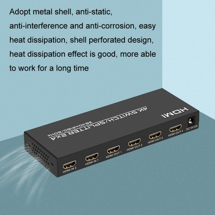 FJGEAR FJ-4K204 2 In 4 Out HD 4K Audio HDMI Switch Distributor, Plug Type:EU Plug