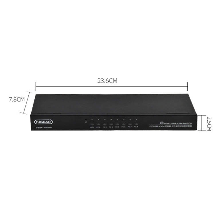 FJGEAR FJ-810UK 8 In 1 Out USB KVM Switcher With Desktop Switch, Plug Type:EU Plug(Black)