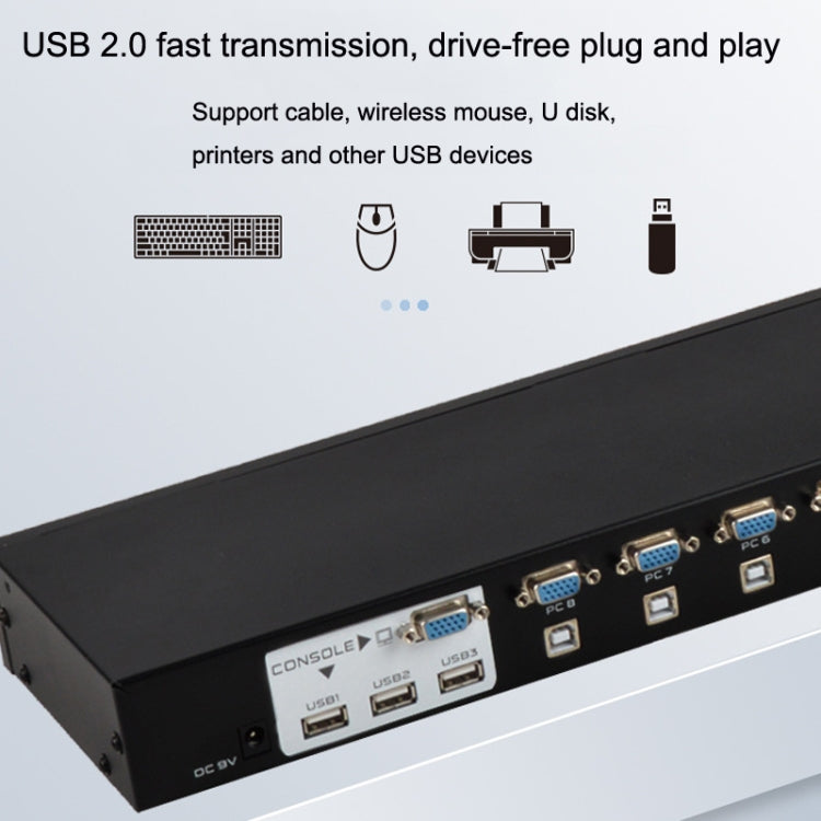 FJGEAR FJ-810UK 8 In 1 Out USB KVM Switcher With Desktop Switch, Plug Type:EU Plug(Black)