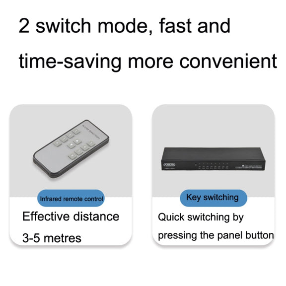 FJGEAR FJ-810UK 8 In 1 Out USB KVM Switcher With Desktop Switch, Plug Type:EU Plug(Black)