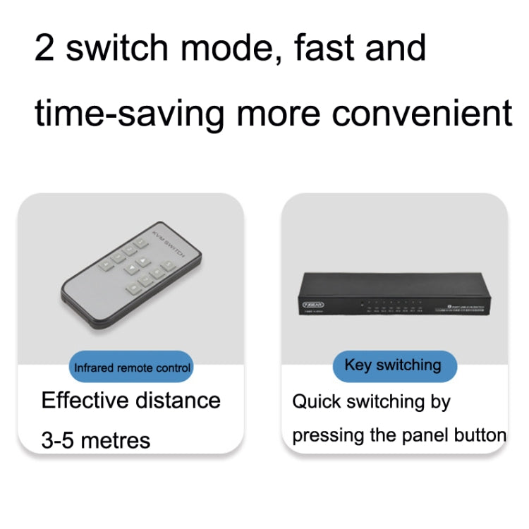 FJGEAR FJ-810UK 8 In 1 Out USB KVM Switcher With Desktop Switch, Plug Type:EU Plug(Black)