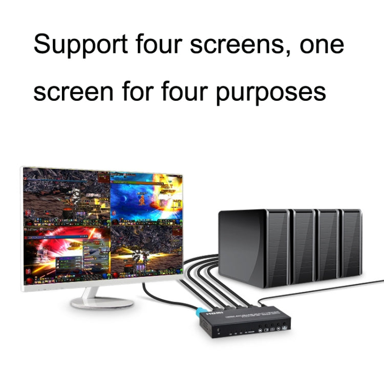 FJGEAR FJ-401HF 4 In 1 Out 4K HDMI Splitter Supports Four Screen Segmentation, Plug Type:EU Plug(Black)