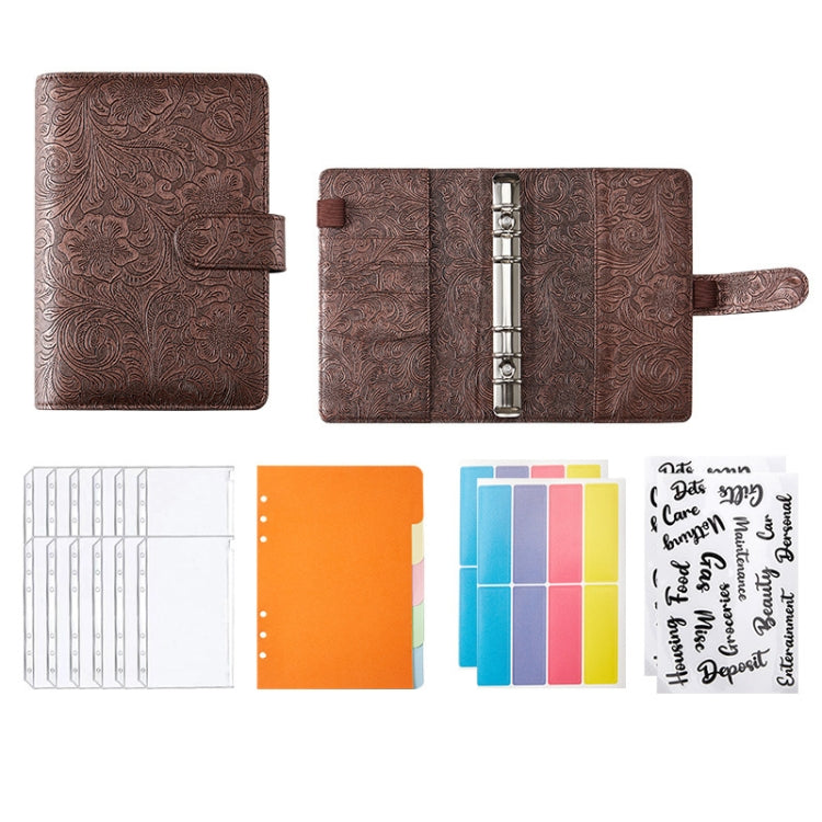 A5 YMX-007 PU Leather Budget Binder Notebook Embossed Model Handbook(Coffee Brown)