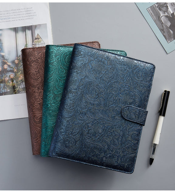 A5 YMX-007 PU Leather Budget Binder Notebook Embossed Model Handbook(Coffee Brown)