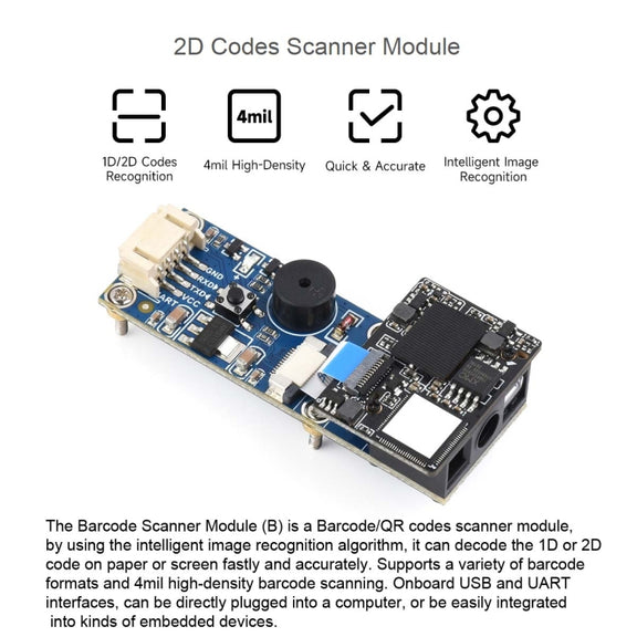 Waveshare 2D Codes Scanner Module Supports 4mil High-density Barcode Scanning,23962