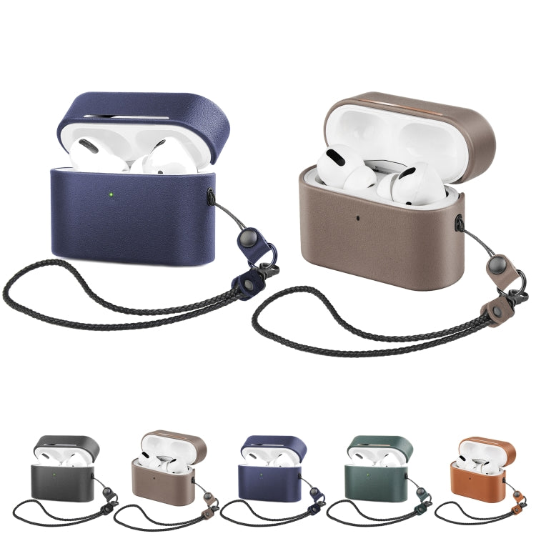Wireless Earphone Protective Shell Leather Case Split Storage Box For Airpods Pro(Brown)