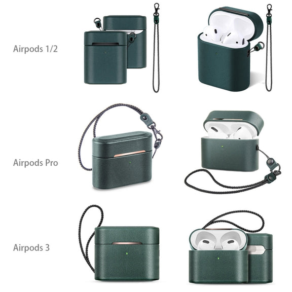 Wireless Earphone Protective Shell Leather Case Split Storage Box For Airpods Pro( Green)