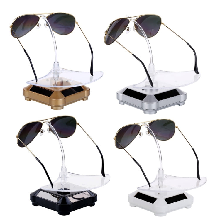 Solar 360 Degree Rotating Turntable Colorful Lights Glasses Display Stand(Silver)