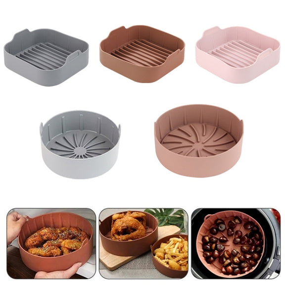 Air Fryer Silicone Grill Pan Accessories, Size: Round 16 cm(Pink)