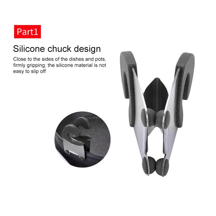 Stainless Steel Plastic Pan Edge Clamp Anti-Scald Rubber Bracket Kitchen Gadgets(Black)