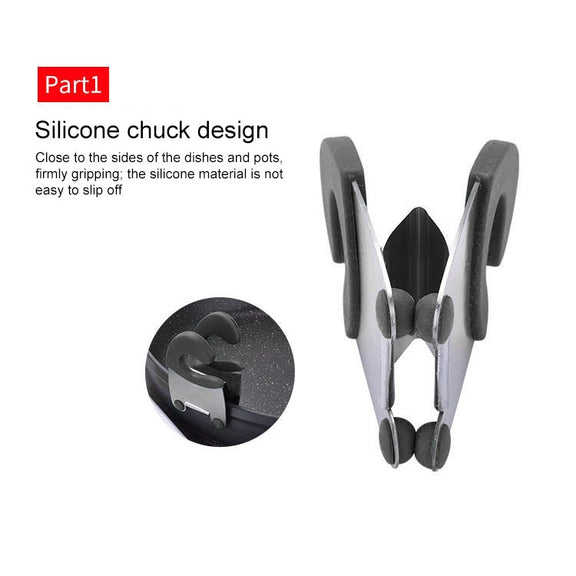 Stainless Steel Plastic Pan Edge Clamp Anti-Scald Rubber Bracket Kitchen Gadgets(Black)