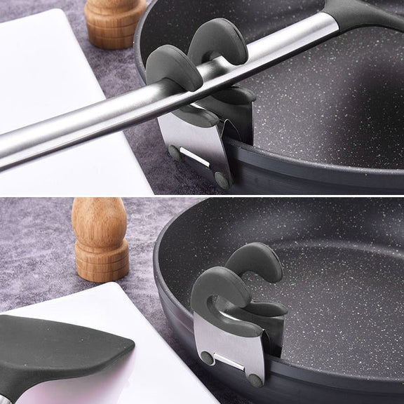Stainless Steel Plastic Pan Edge Clamp Anti-Scald Rubber Bracket Kitchen Gadgets(Black)