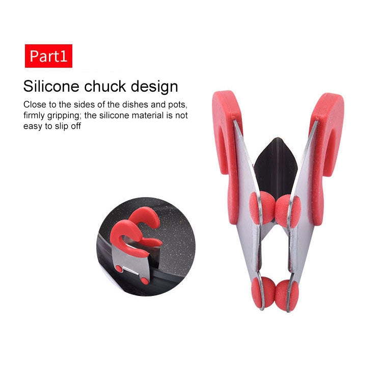 Stainless Steel Plastic Pan Edge Clamp Anti-Scald Rubber Bracket Kitchen Gadgets(Red)