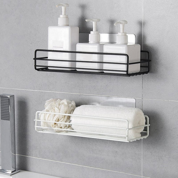 Wrought Iron Bathroom Shelf Wall Mounted Free Punch Toilet Rack(Black)