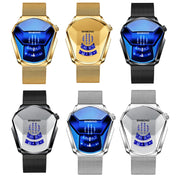 BINBOND Locomotive Concept Watch Men Live Black Technology Watch(Black Net Belt-Black Steel-Blue Face)