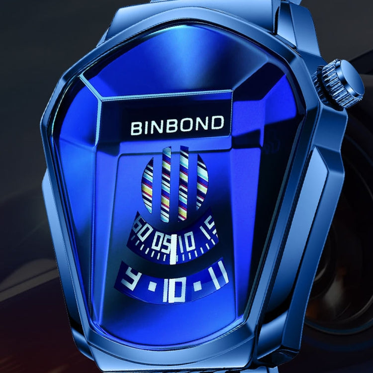 BINBOND Locomotive Concept Watch Men Live Black Technology Watch(White Net Belt-White Steel-Blue Face)