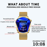 BINBOND Locomotive Concept Watch Men Live Black Technology Watch(Black Net Belt-Black Steel-White Face)