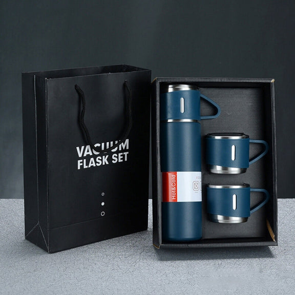 500ml 304 Stainless Steel Thermos Cup Portable Business Tea Cup,Spec: Gift Box Set(Blue)