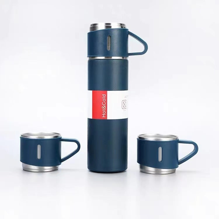 500ml 304 Stainless Steel Thermos Cup Portable Business Tea Cup,Spec: Gift Box Set(Blue)