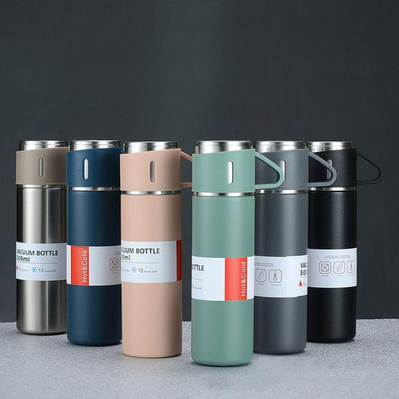 500ml 304 Stainless Steel Thermos Cup Portable Business Tea Cup,Spec: Gift Box Set(Blue)