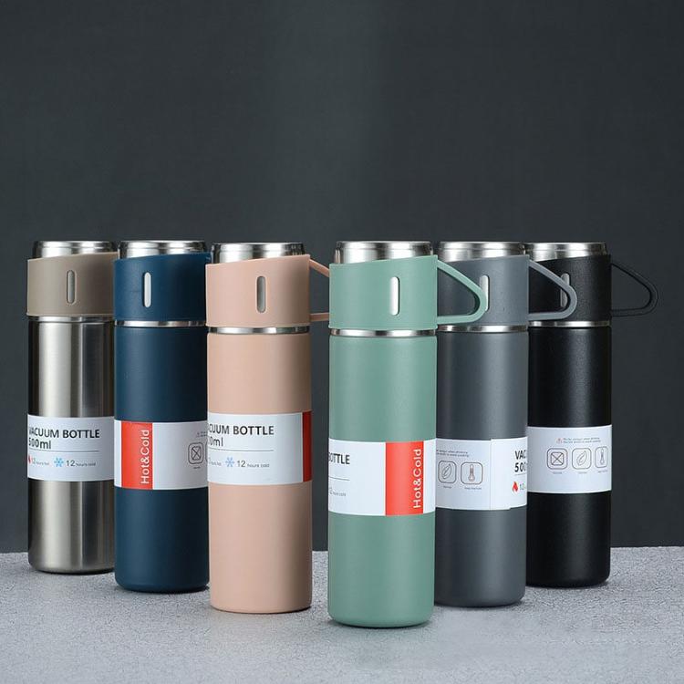 500ml 304 Stainless Steel Thermos Cup Portable Business Tea Cup,Spec: Gift Box Set(Silver)