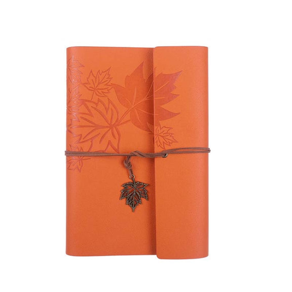 A6 PU Maple Retro Straps Handbook Loose-leaf Notebook(Orange)