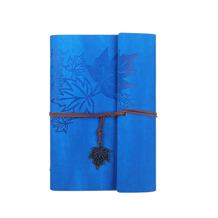 A6 PU Maple Retro Straps Handbook Loose-leaf Notebook(Dark Blue)