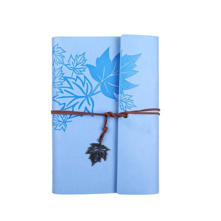 A5 PU Maple Retro Straps Handbook Loose-leaf Notebook(Light Blue)